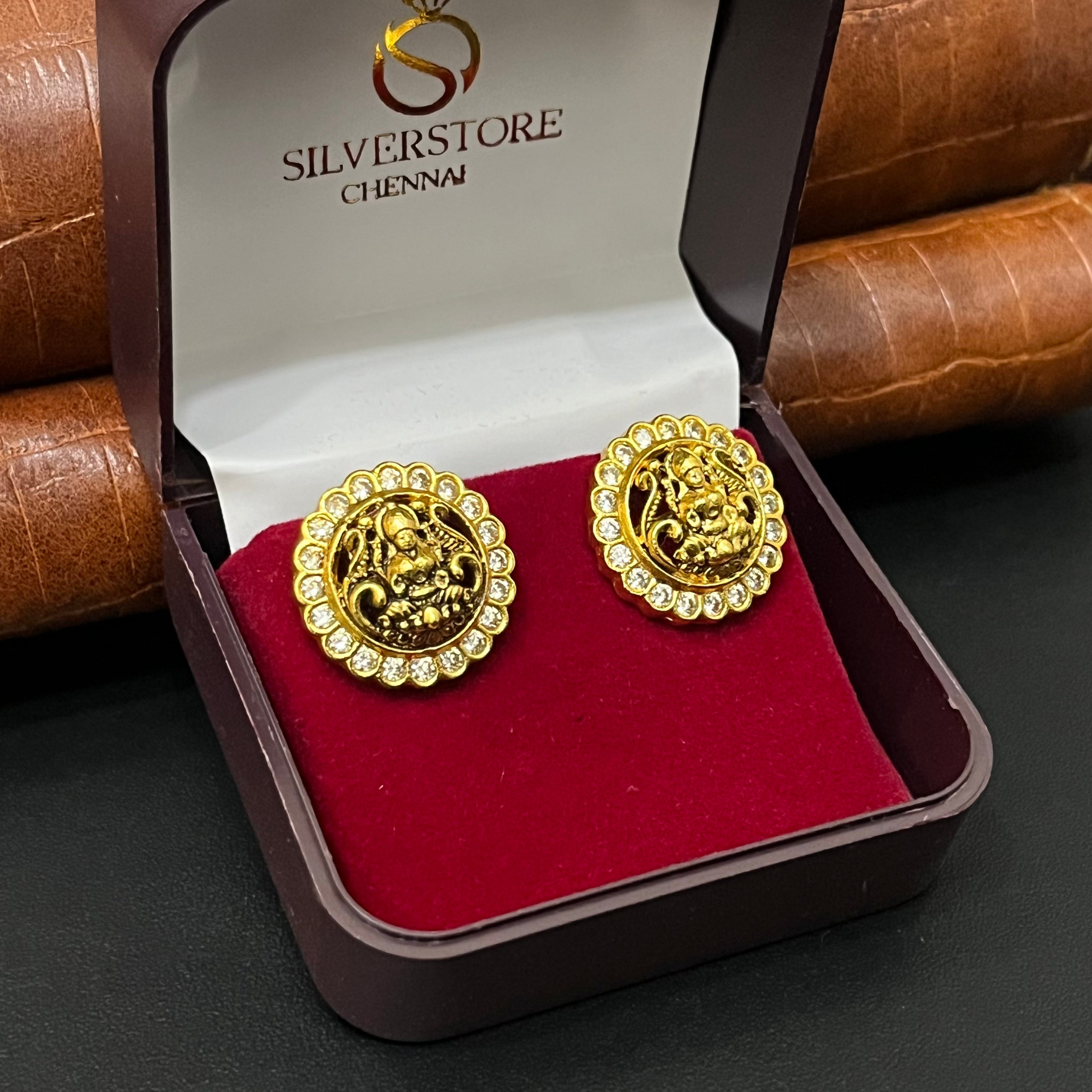 Silver Stud Round lakshmi  Antique Gold Finsihed 925 3