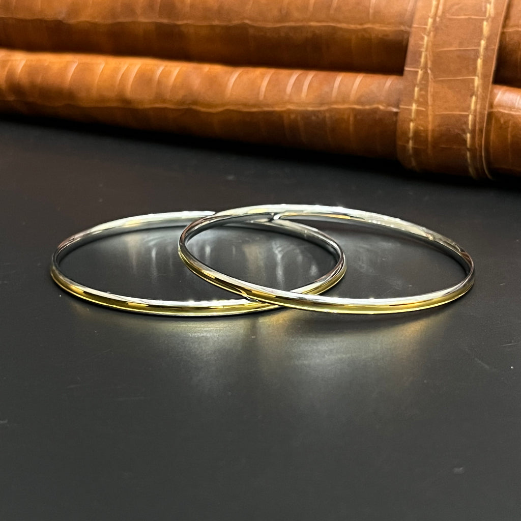 Silver Ladies Bangle Dual Tone Gold Finish 925