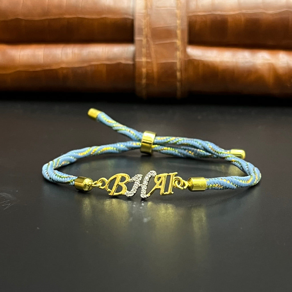 Silver Rakhi Band BHAI Gold Polish 925
