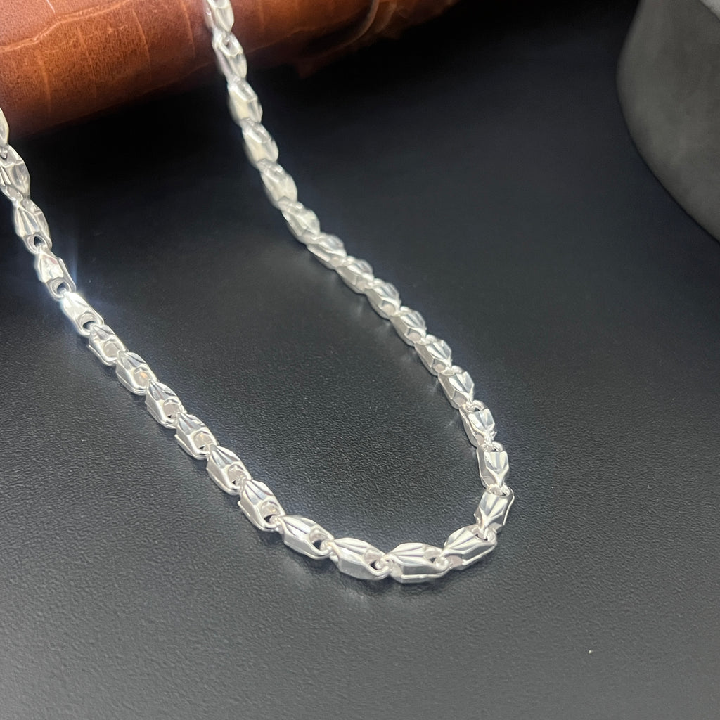 Silver Mens Chain Luxury Thick Leaf Link Lock 925