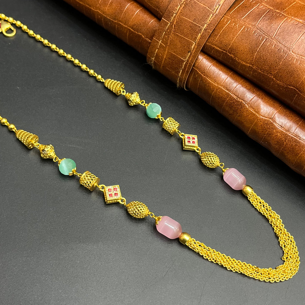 Silver Ladies Chain Elegant Dual Layer Bead Mala Gold Finish 925