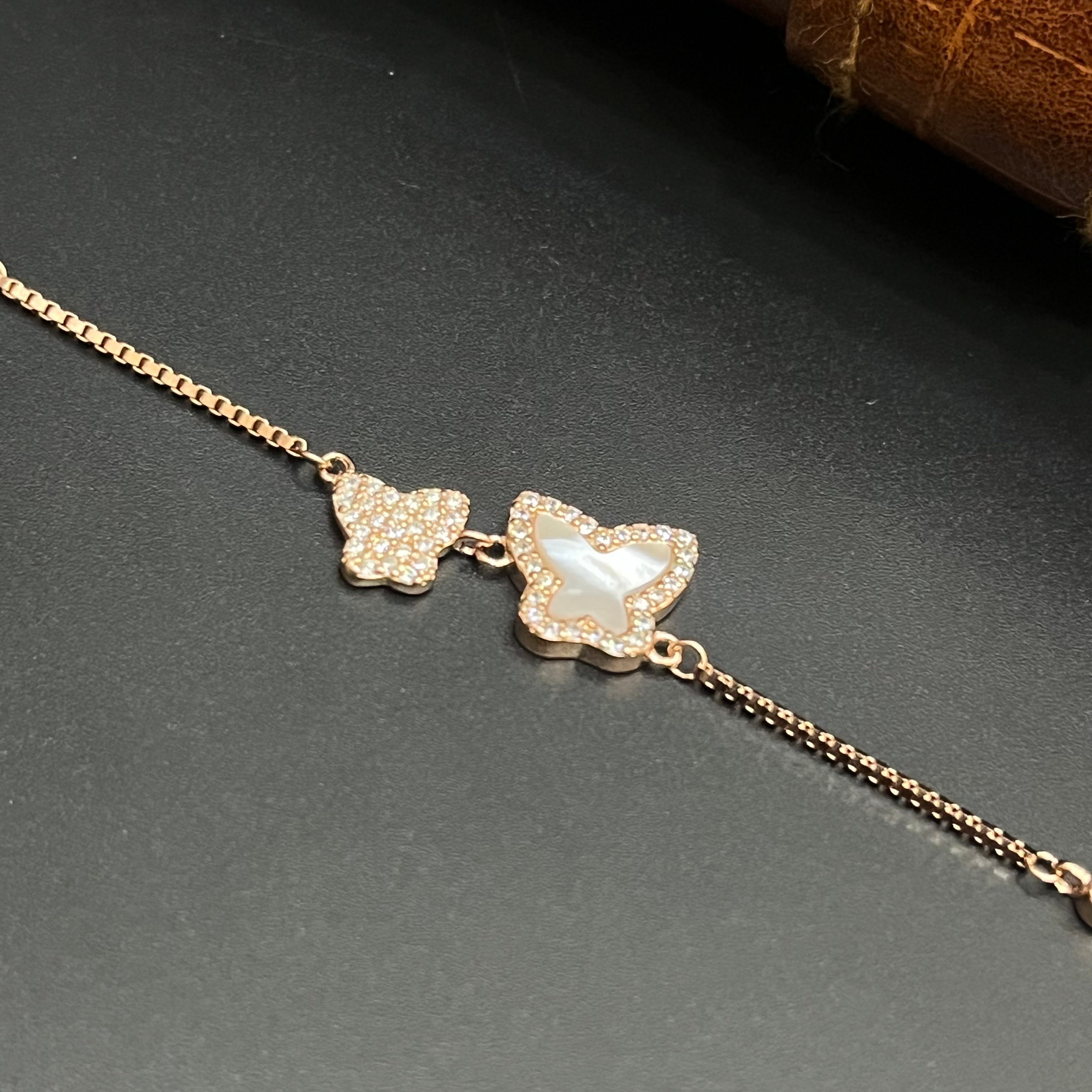 Silver Ladies Bracelet Royal Butterfly Charm & Blue Stone Rose Gold 925