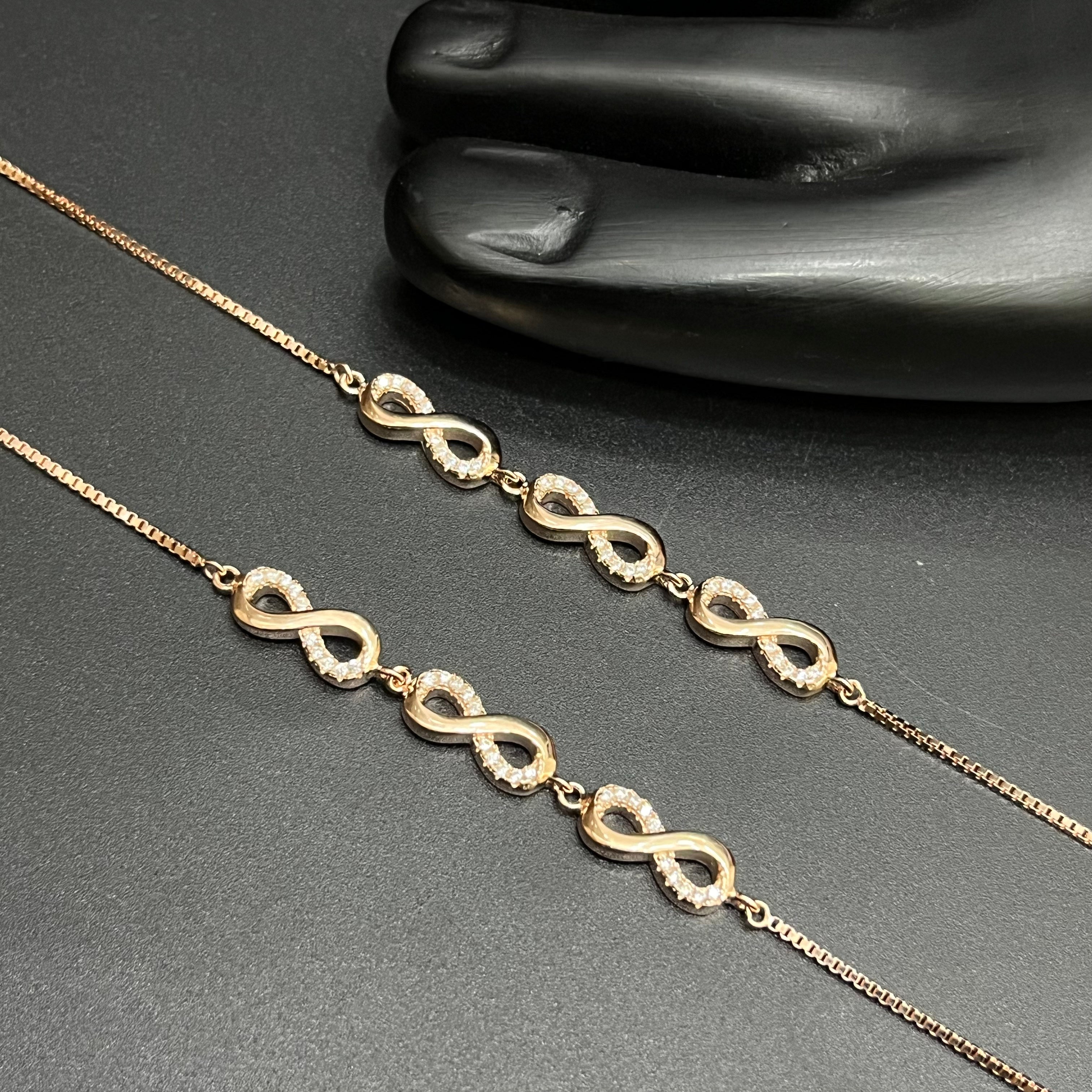 Silver Ladies Anklet Three Infinity Crystal Rose Gold 925
