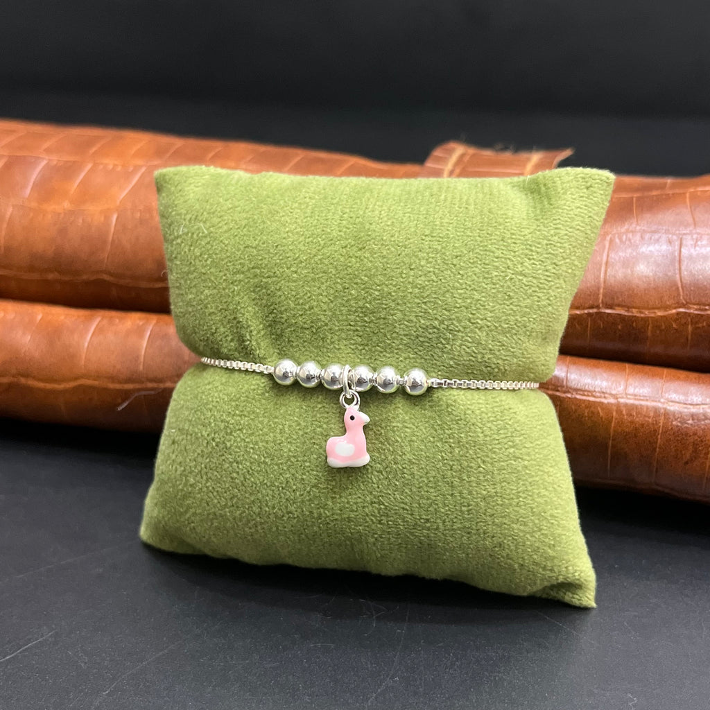 Silver Kids Bracelet Cute Rose Pink Duck Charms 925