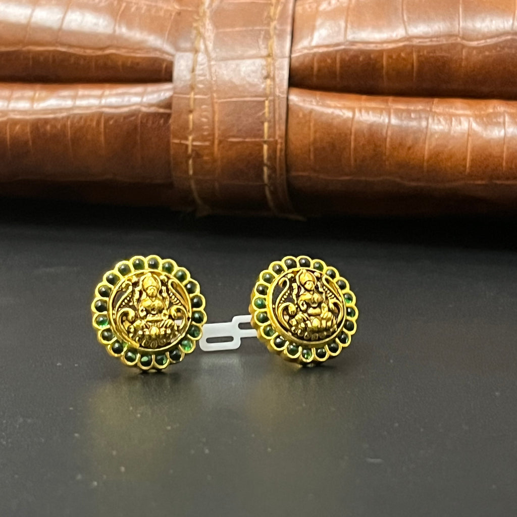 Silver Stud Round lakshmi Antique Gold Finsihed 925 4