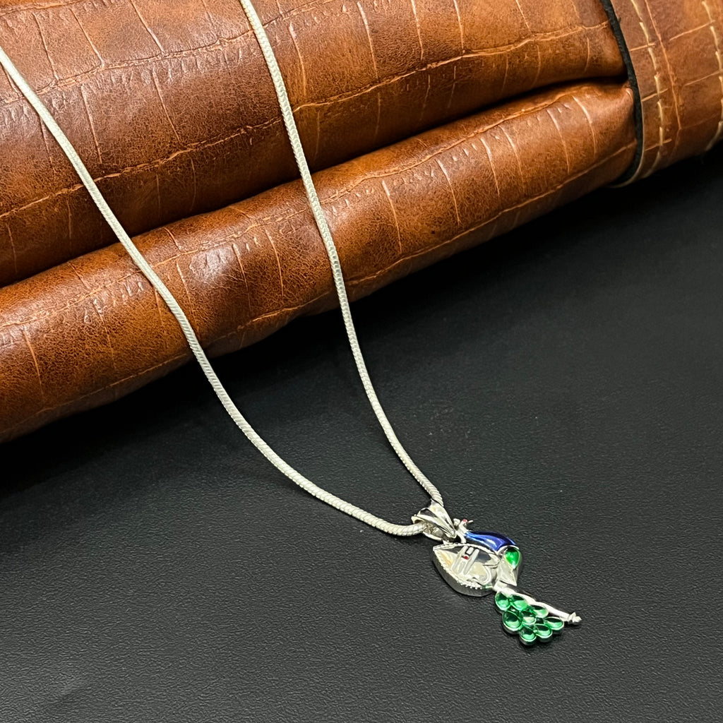 Pure Silver Vel  Peacock Pendant with Colorful Feathers(pendant only)