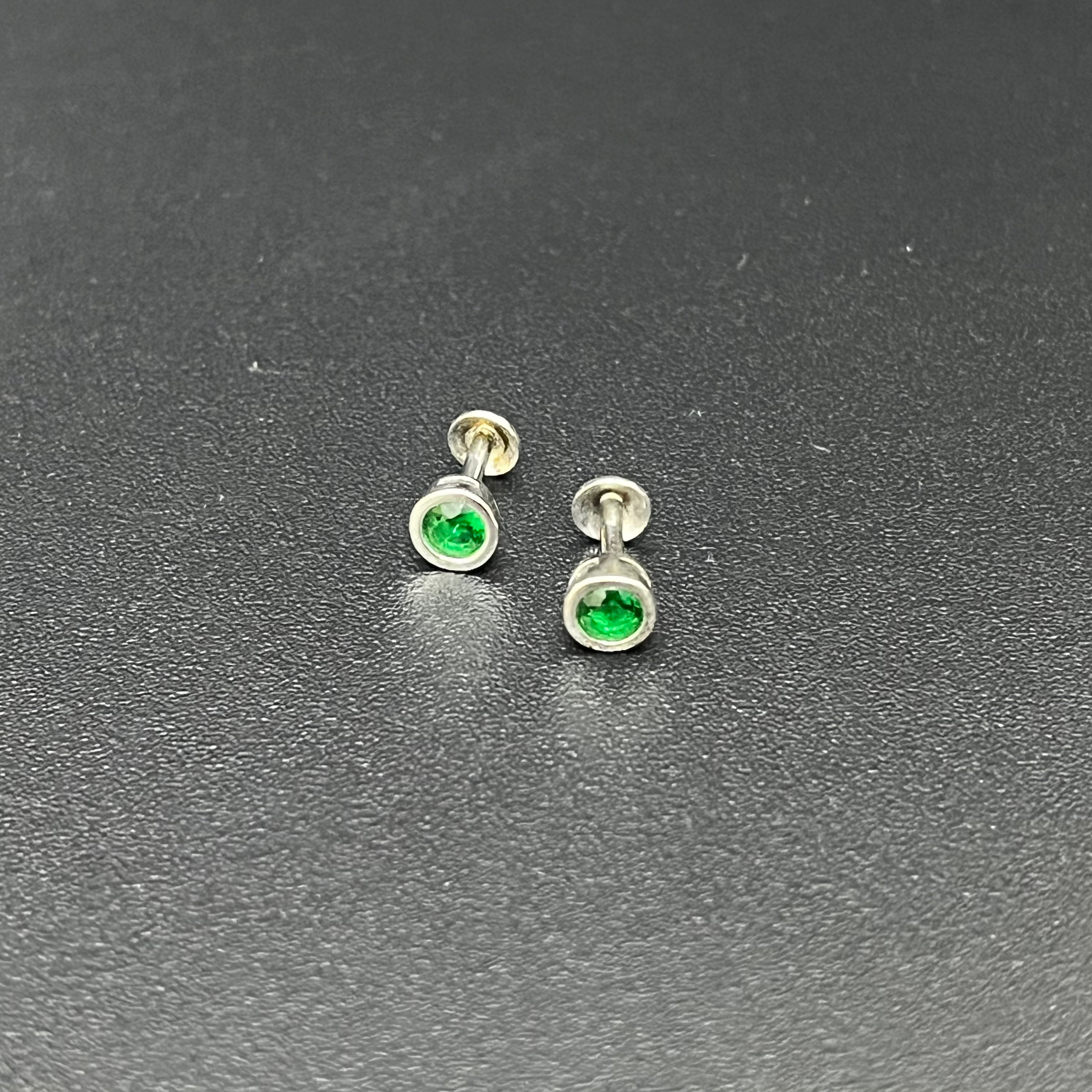 Silver Studs Green Stone