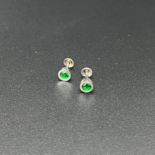 Silver Studs Green Stone