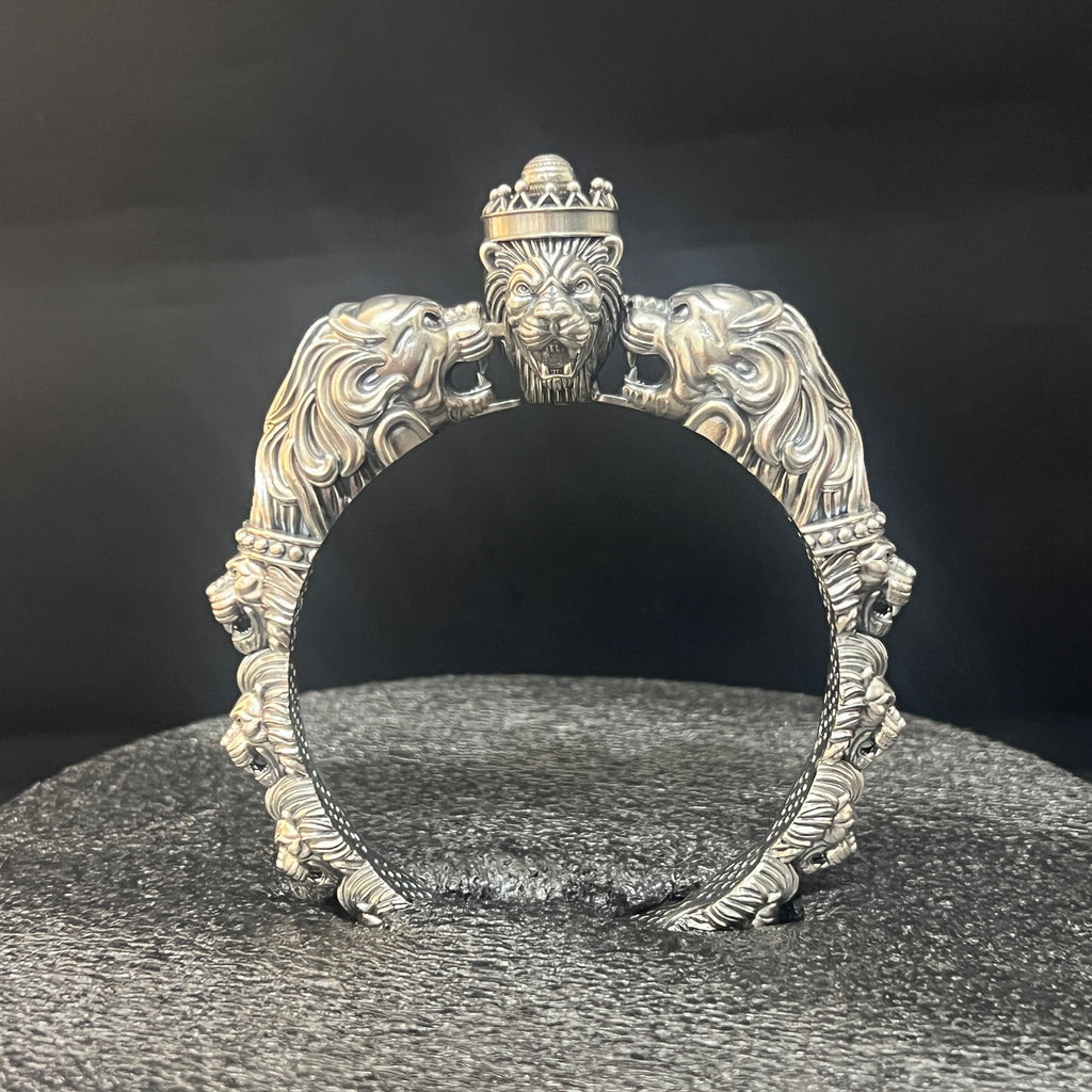 Silver Royal Lion Kada Antique Finished Solid
