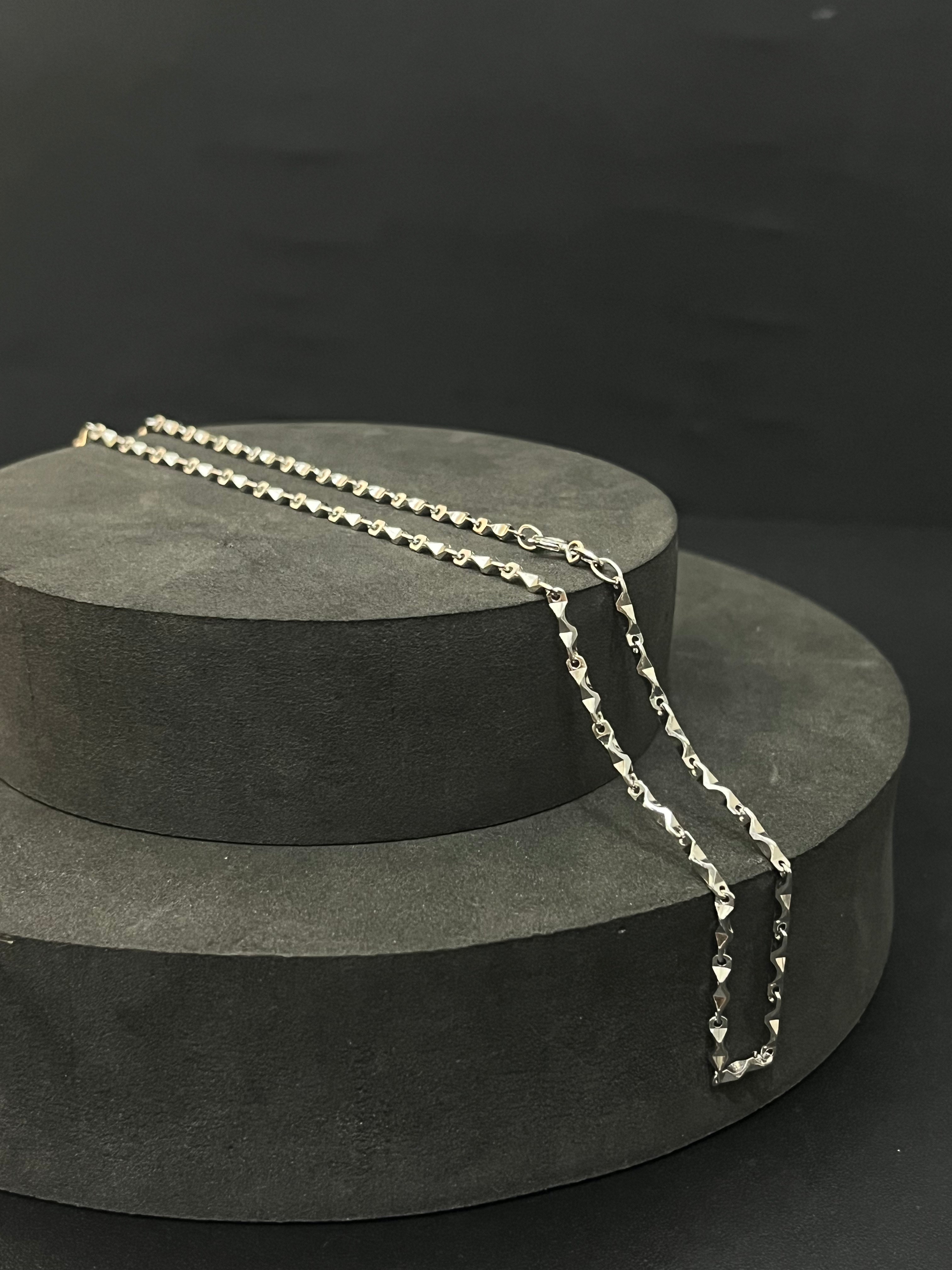 Silver Mens Chain Bullet  Zig Zag Cut