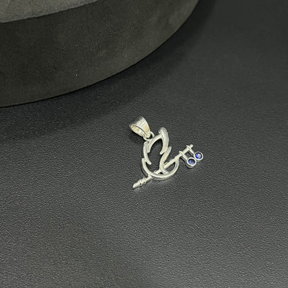 Silver Krishna Peacock Feather & Flute Pendant