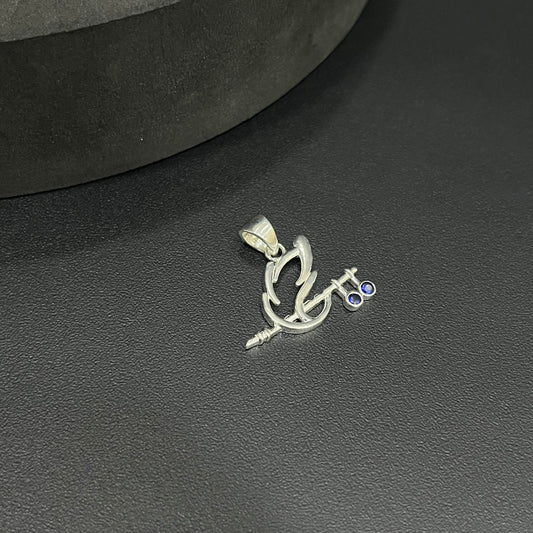 Silver Krishna Peacock Feather & Flute Pendant