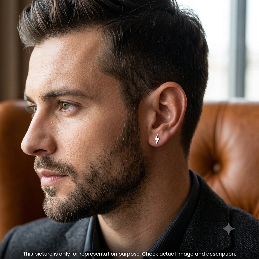 Silver Mens Thunder Stud Single Ear 925