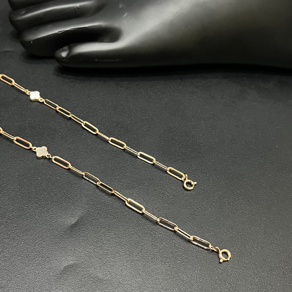 Silver Ladies Anklet Floral Sparkle Link Lock Rose Gold 925