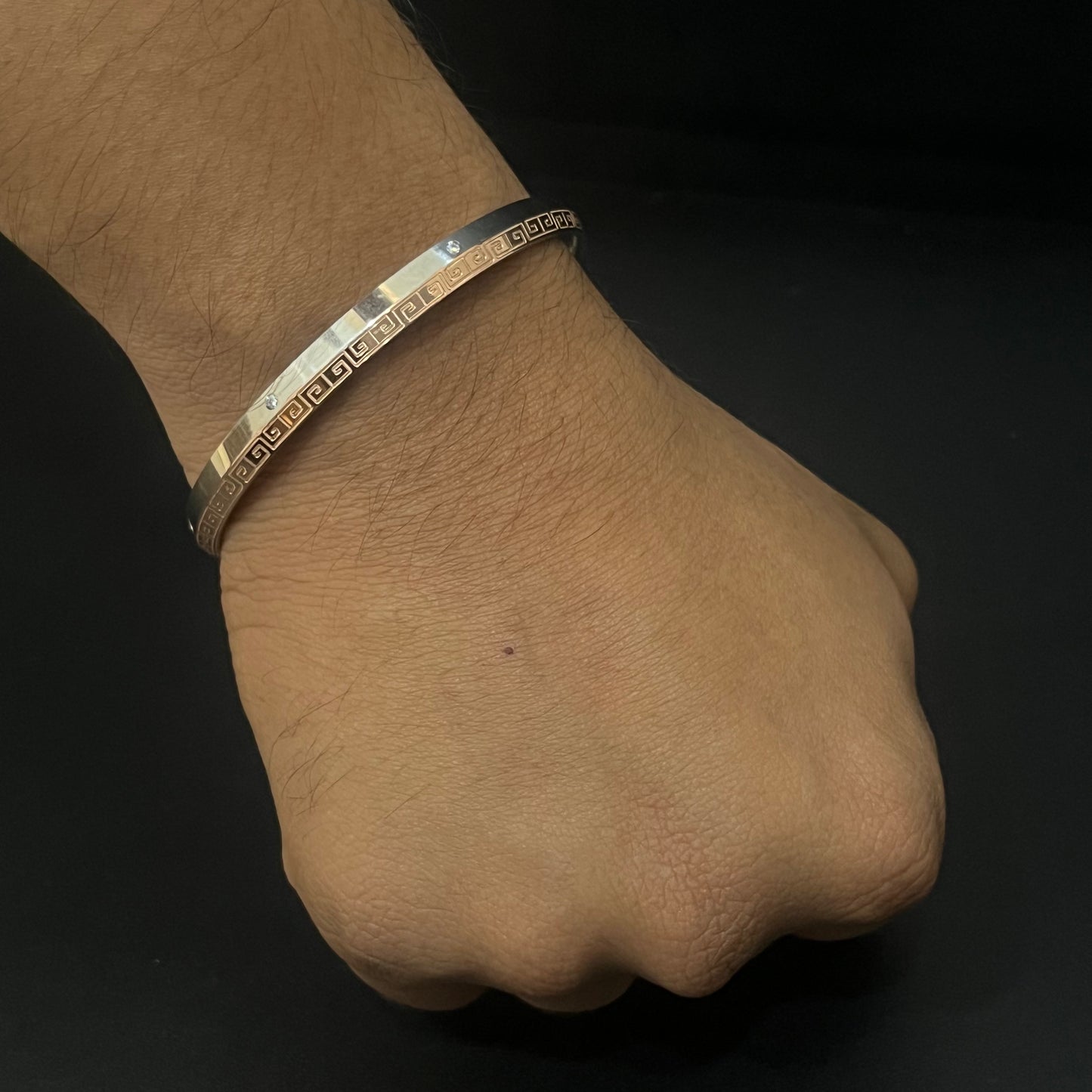 Silver Mens Kada Italian Rosegold Maze