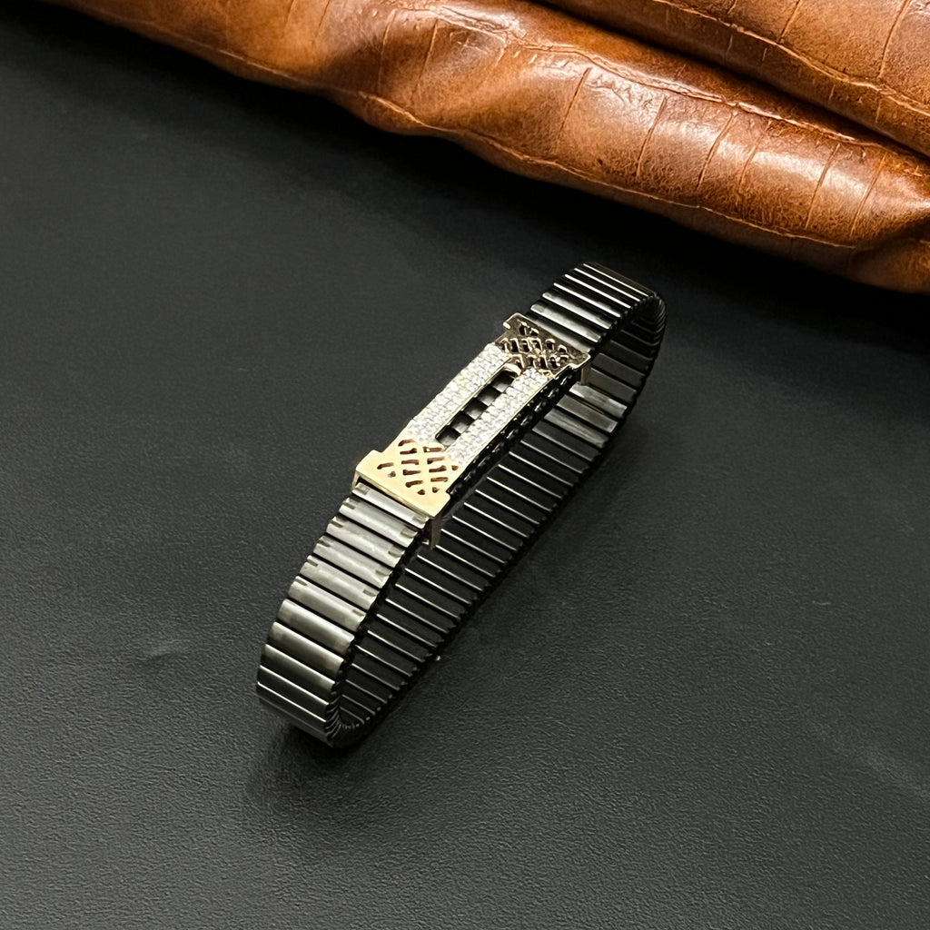 Silver Mens Flexible Band CNC Rosegold