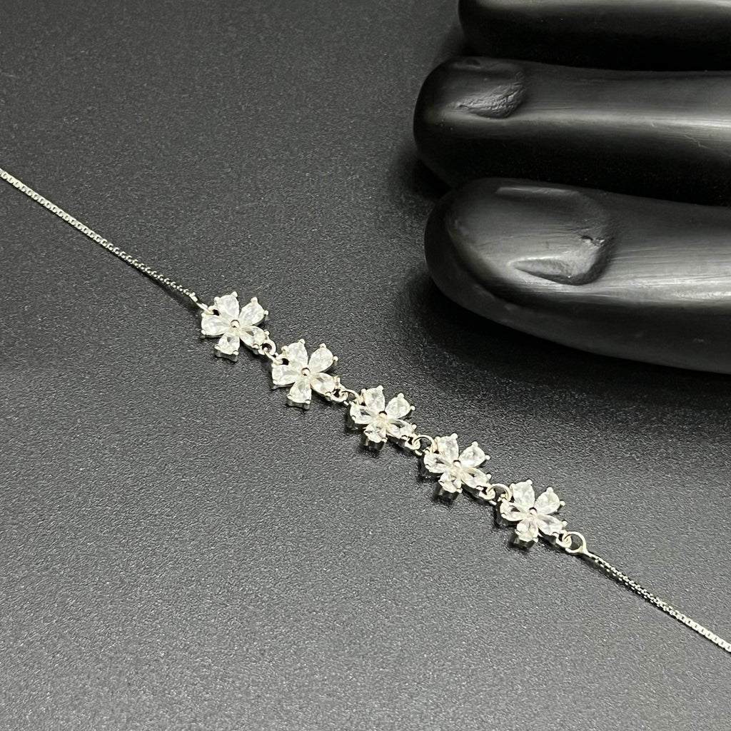Silver Ladies Anklet Graceful Blossom Luxe M01 925
