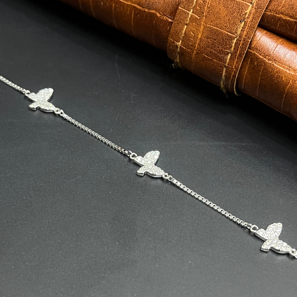 Silver Ladies Bracelet Three White Butterfly Charms 925