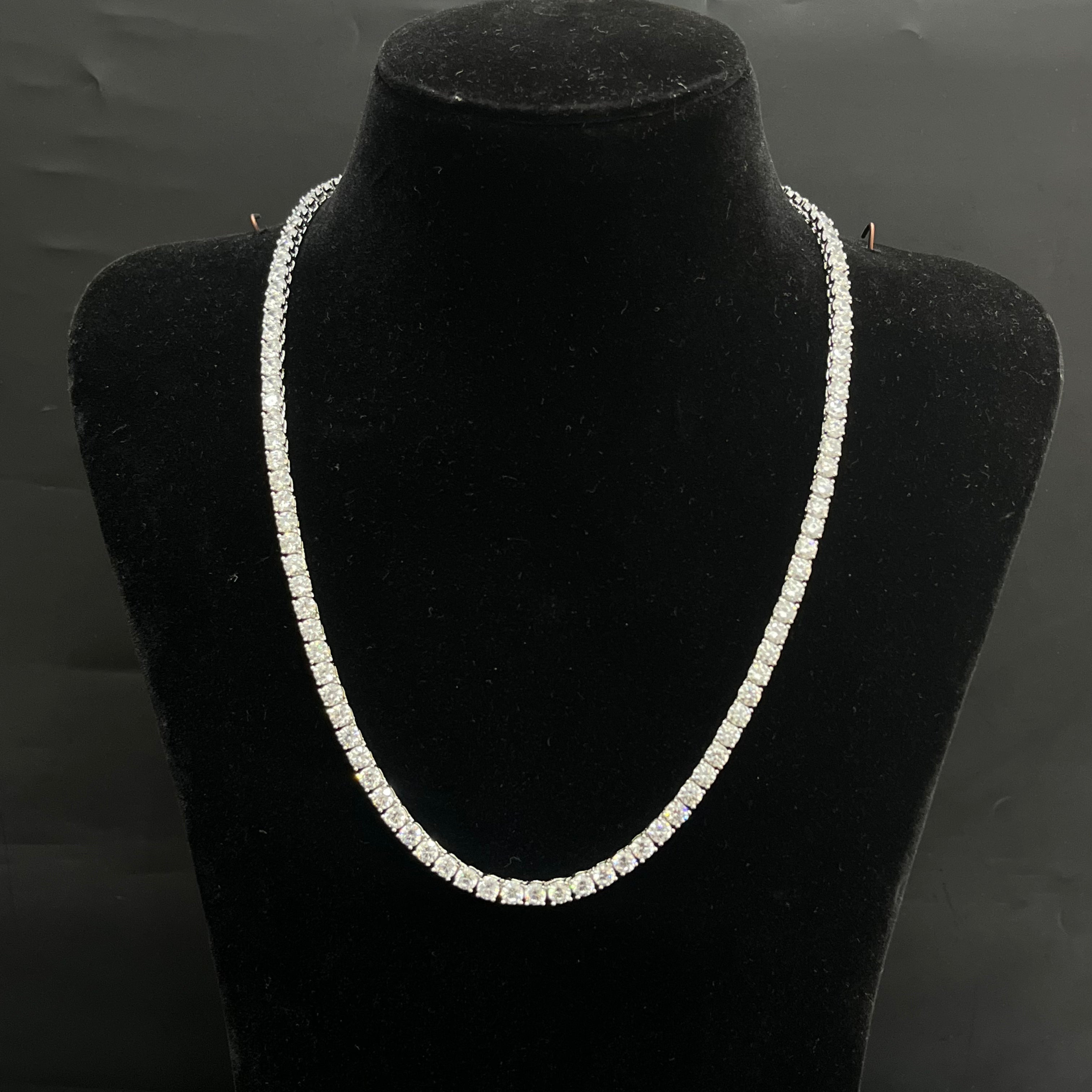 Silver Mens Tennis Chain Elegant Floral Crystal Link M01 925
