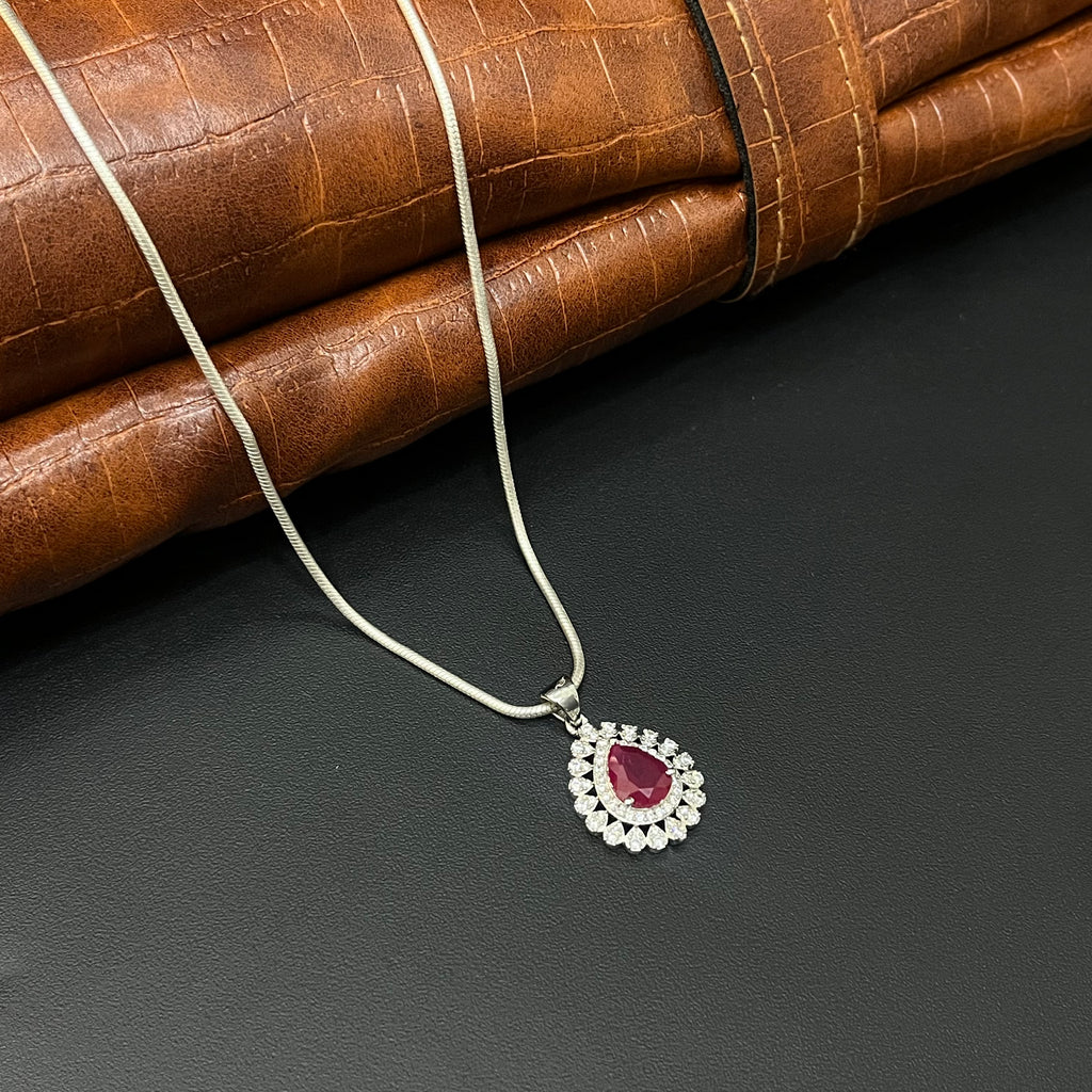 Silver Ladies Chain Red Mozzanite Cz