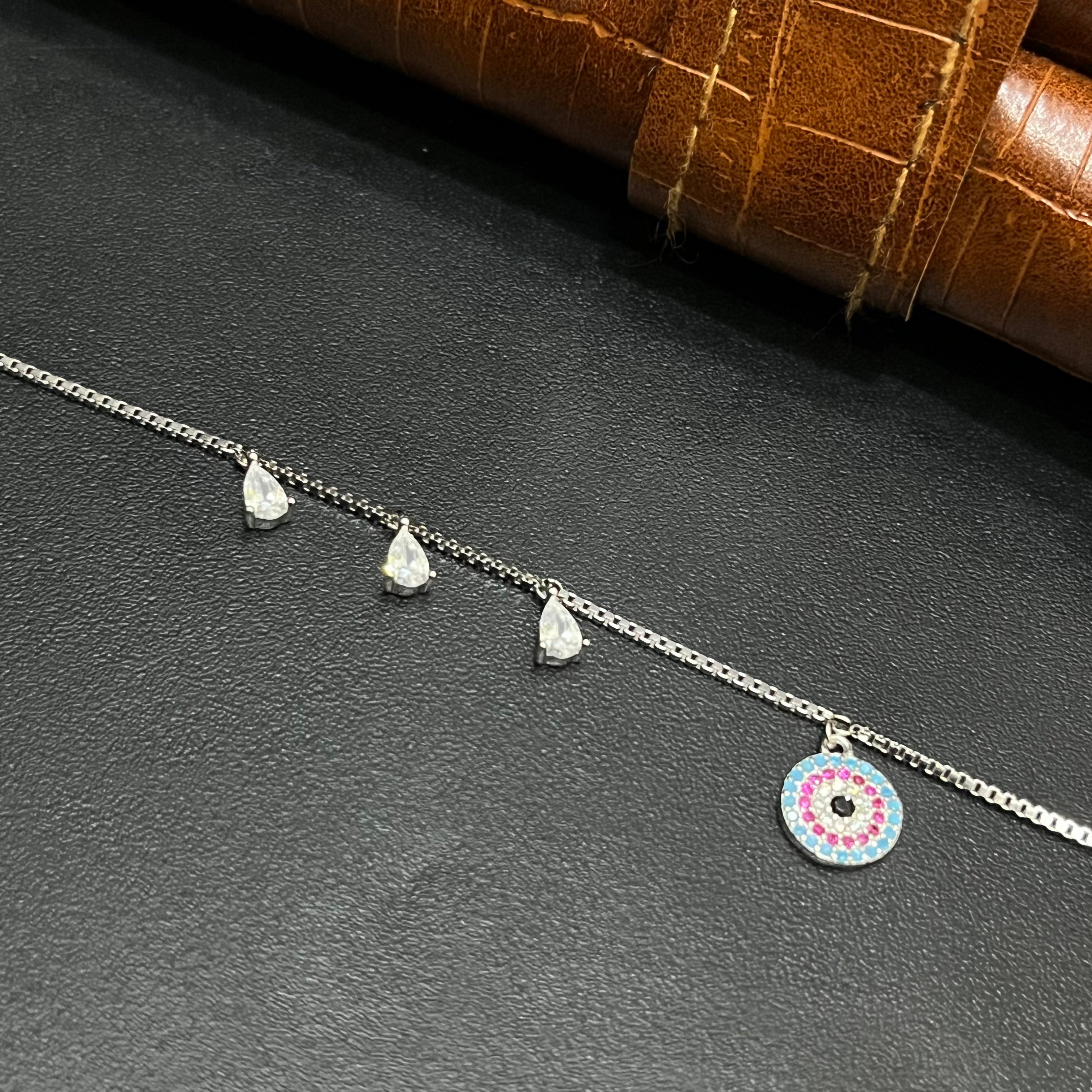 Silver Ladies Bracelet Luna Stone Blue Charms M02 925