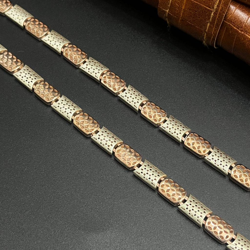 Silver Mens Chain Floral Pattern Luxe Rose Gold 925