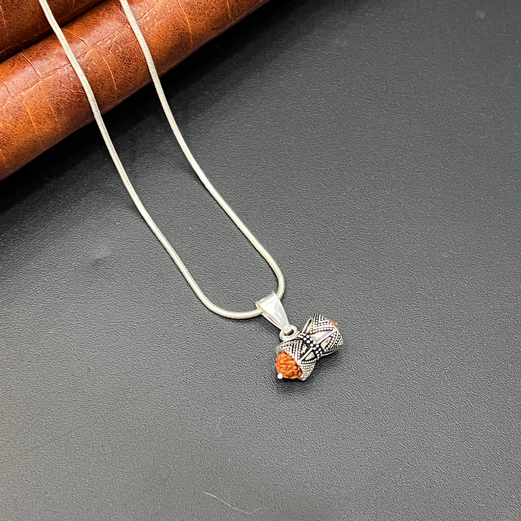 Silver Rudraksha Damru Pendant