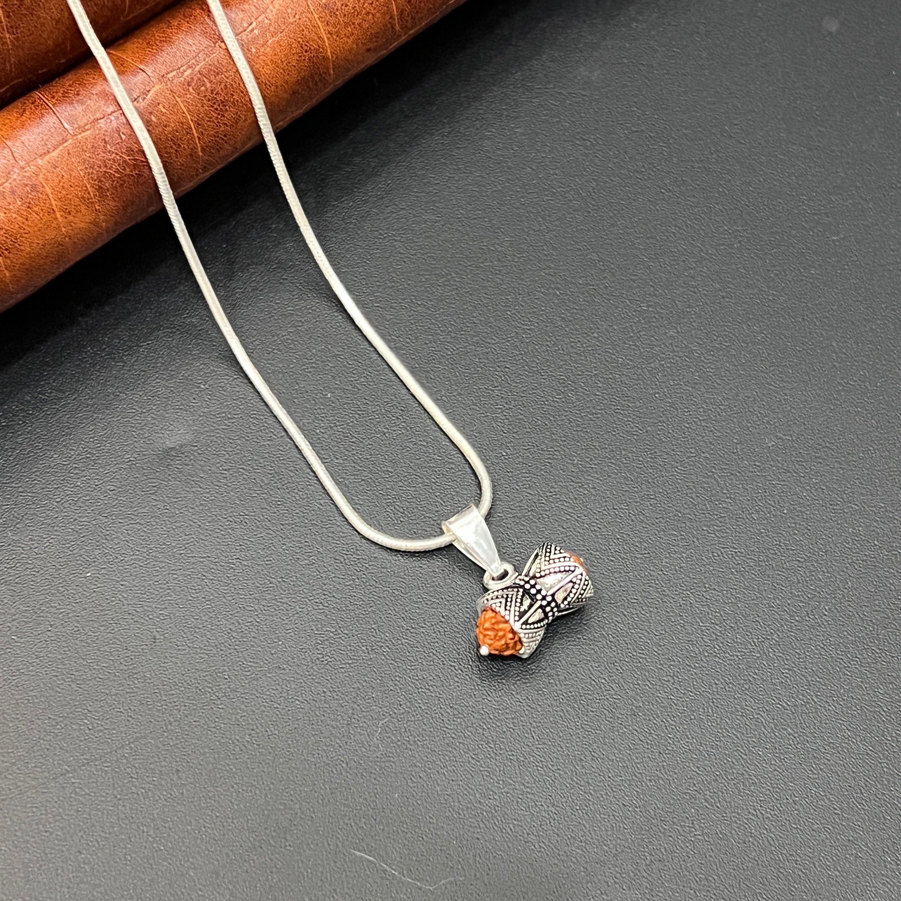 Silver Rudraksha Damru Pendant