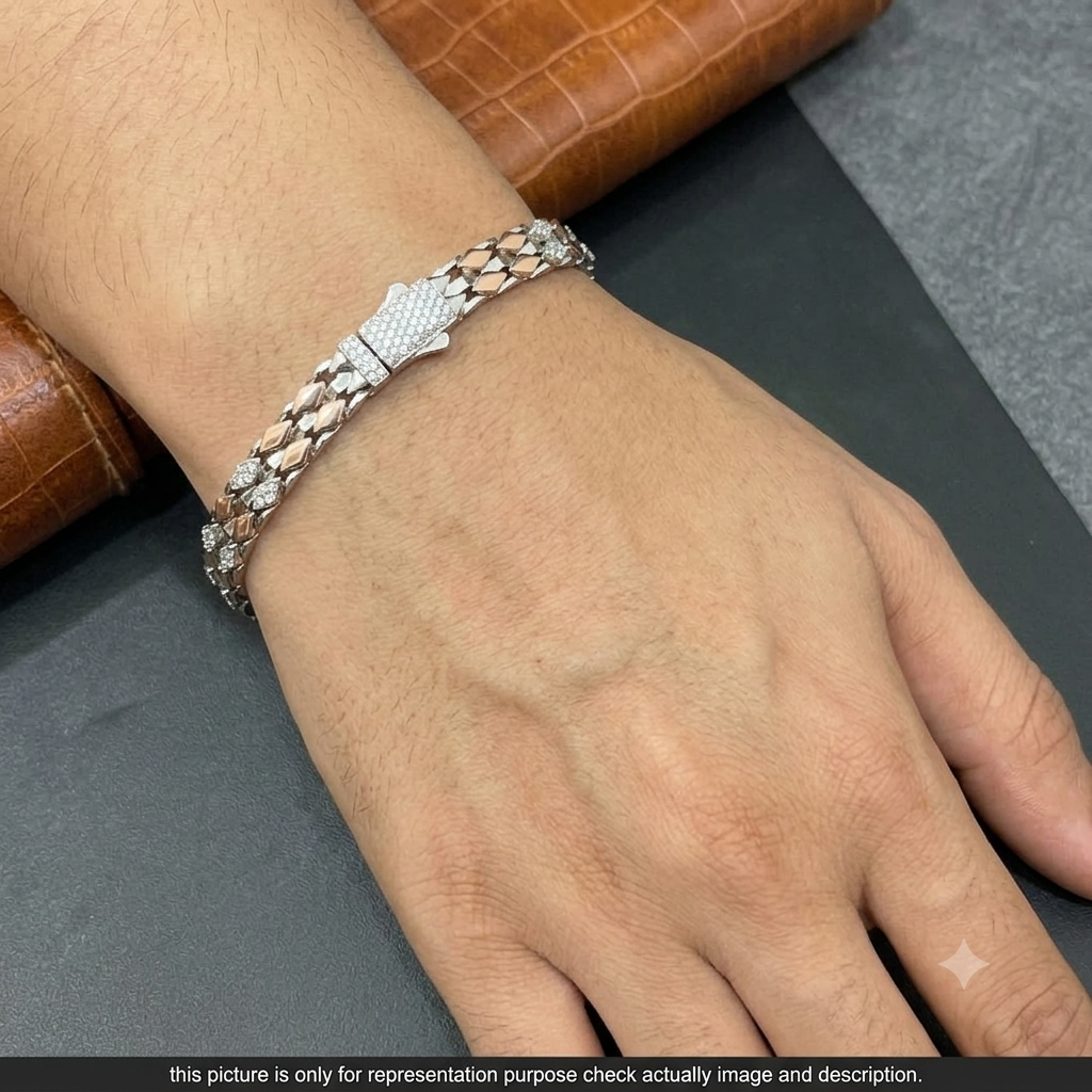 Silver Mens Bracelet Kathli Broad Dual Tone 1 925