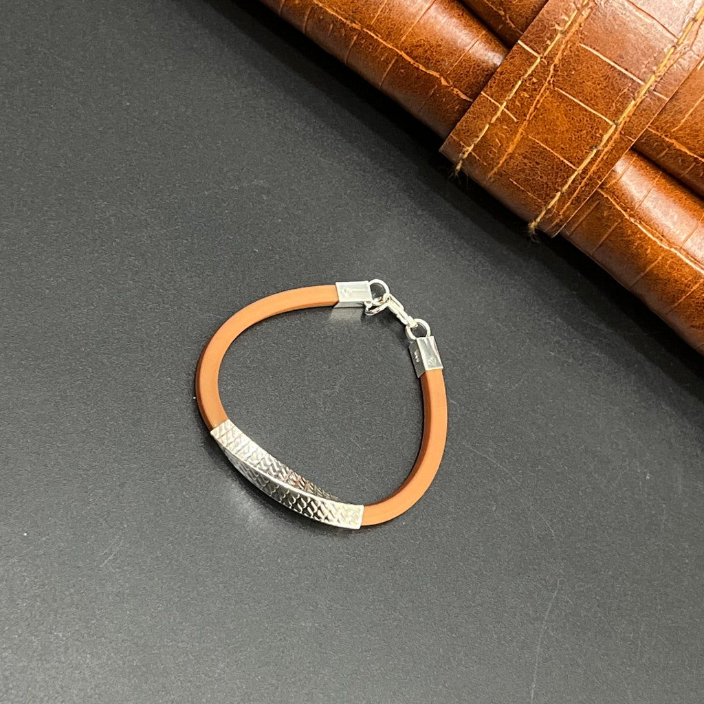 Silver Kids Bracelet Twist Textured Orange Band 925