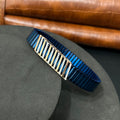 Silver Mens Flexible Bracelet Blue Band Lines 925