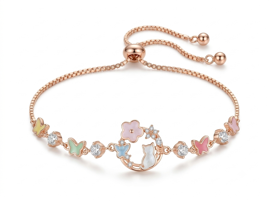 Silver Ladies Bracelet Floral Butterfly Garden 1 Rose Gold 925