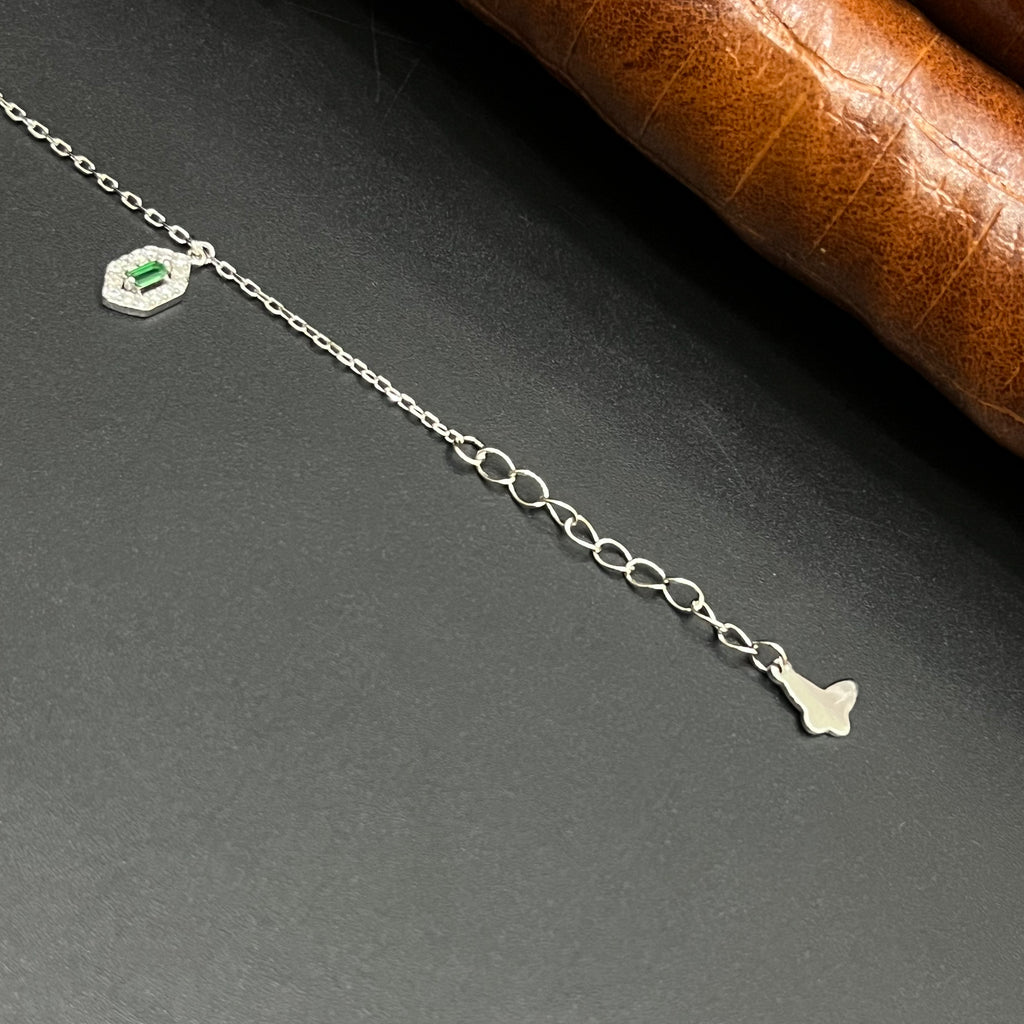 Silver Ladies Bracelet Royal Emerald Leaf Drop 925