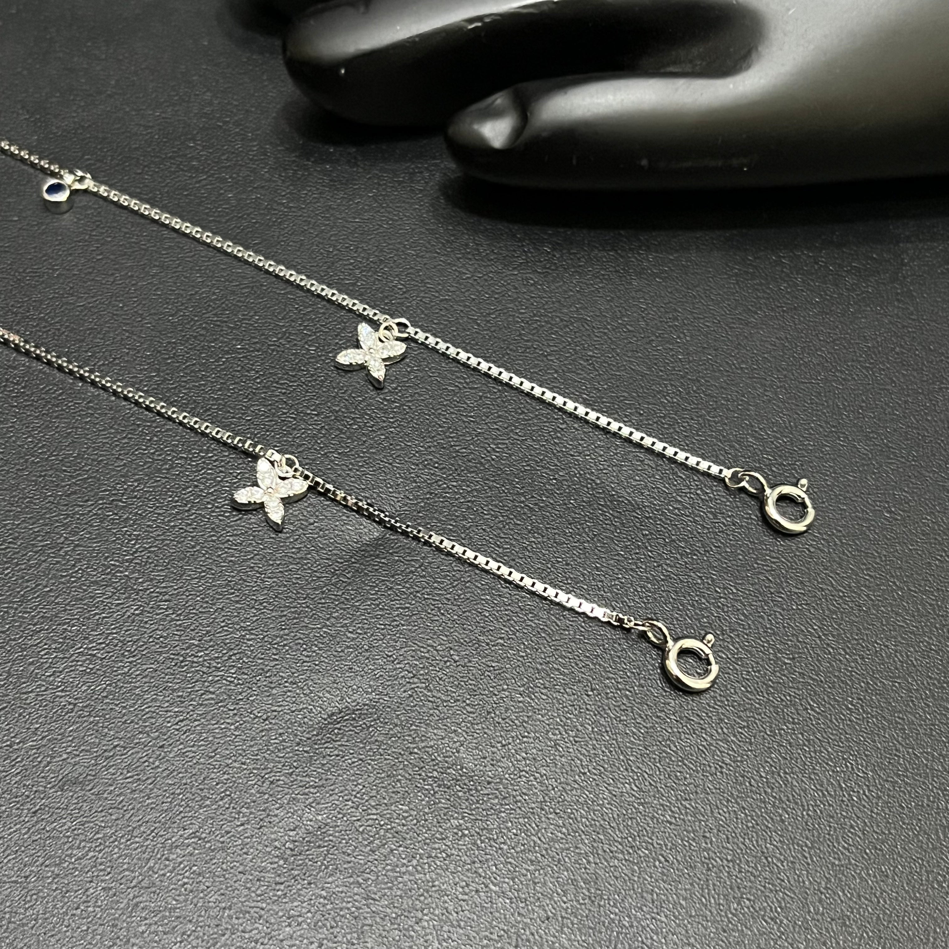 Silver Ladies Anklet Butterfly Grace Blue Stone 925