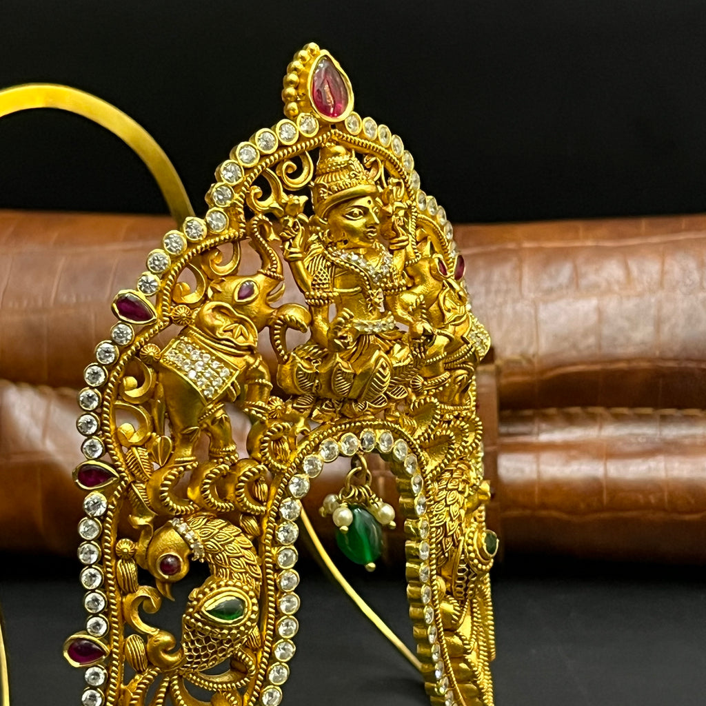 Silver Ladies Vanki Armlet Antique Traditional Lakshmi Elephant Art  gold finished 925