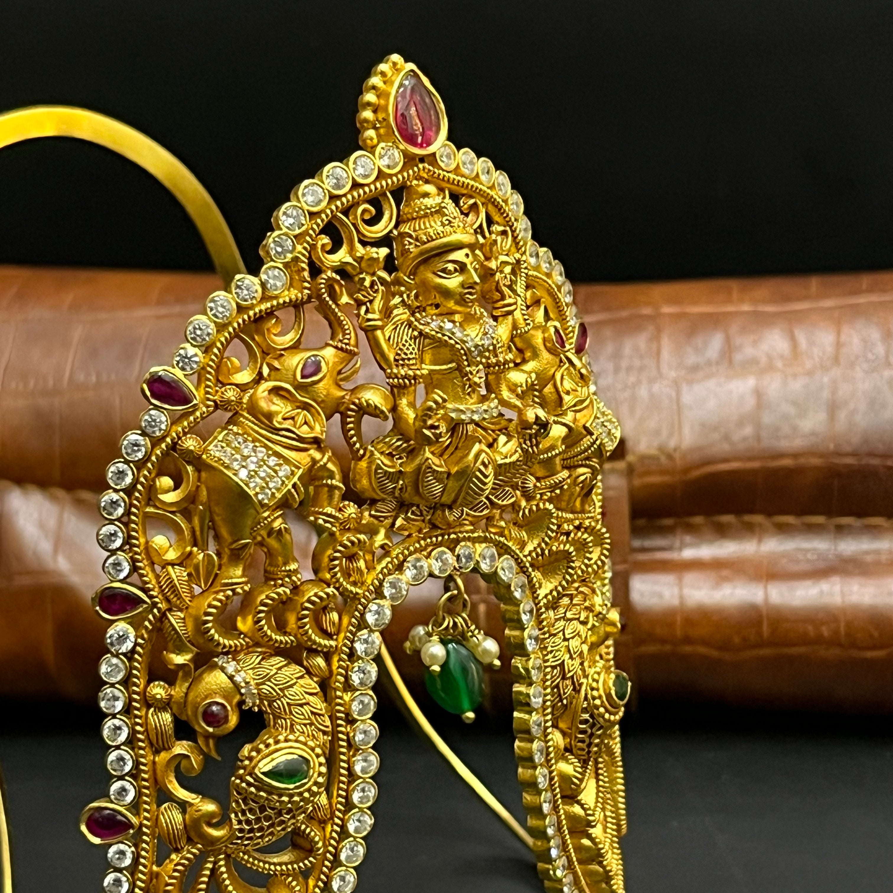 Silver Ladies Vanki Armlet Antique Traditional Lakshmi Elephant Art  gold finished 925