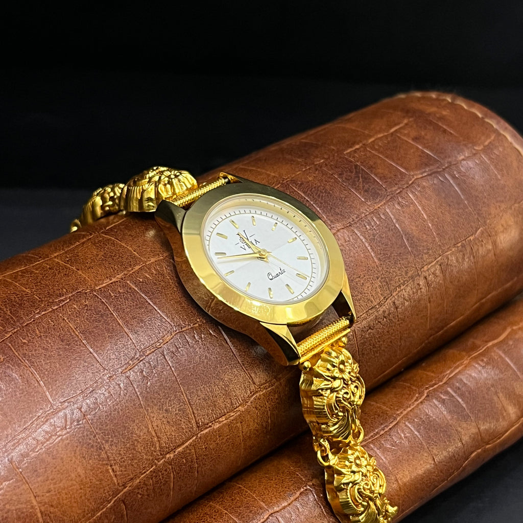 Silver Ladies Watch Antique Floral Blossom Gold Finish M01 925