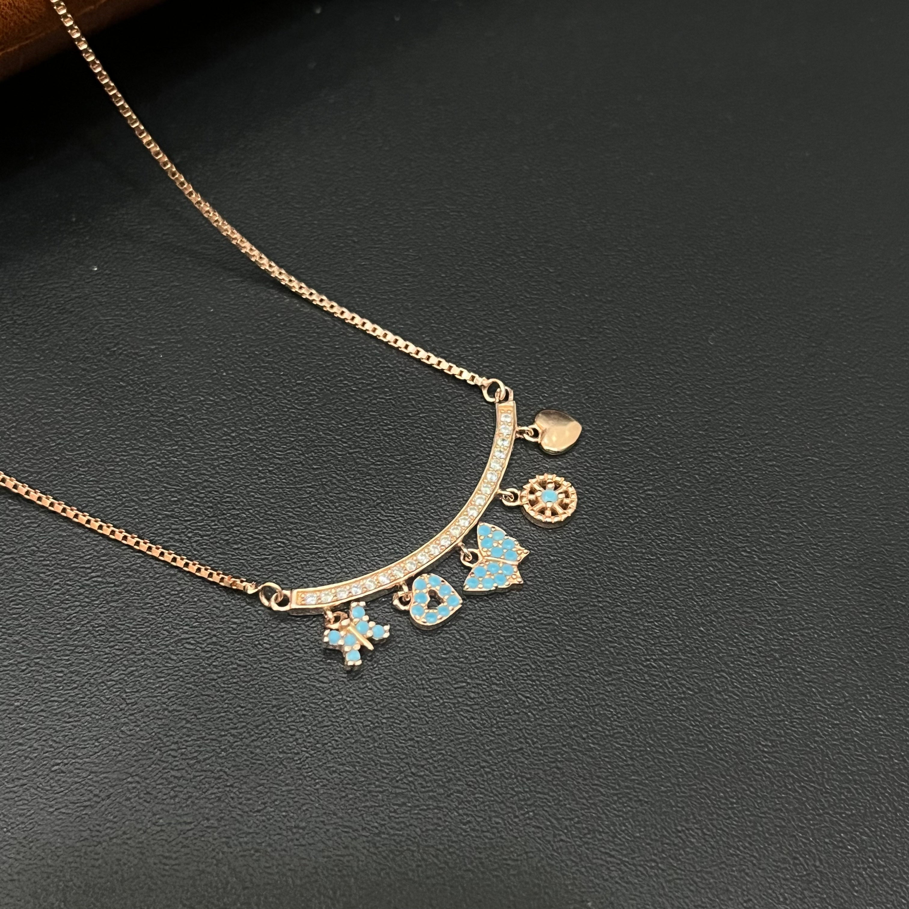 Silver Ladies Chain U charms Rosegold