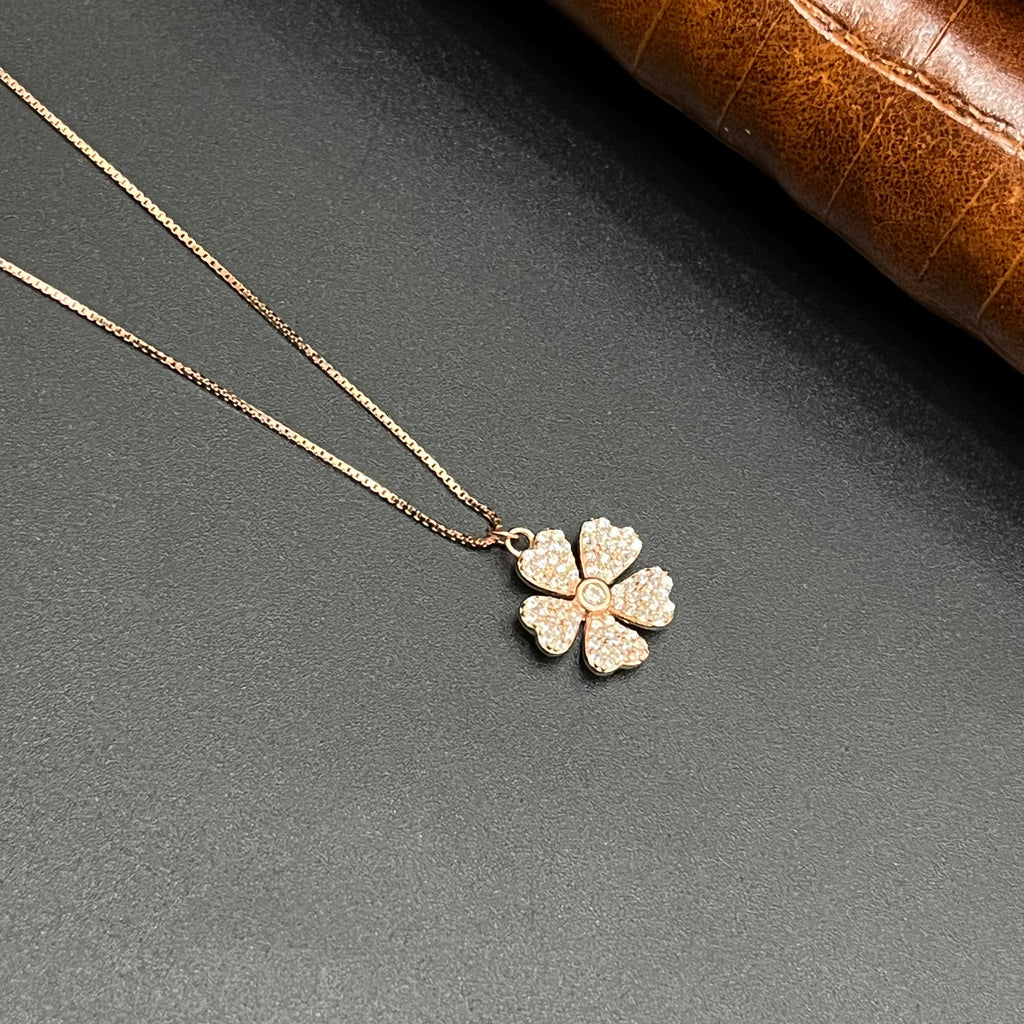 Silver Ladies Pendant Chain Crystal Petal Elegance Rose Gold 925