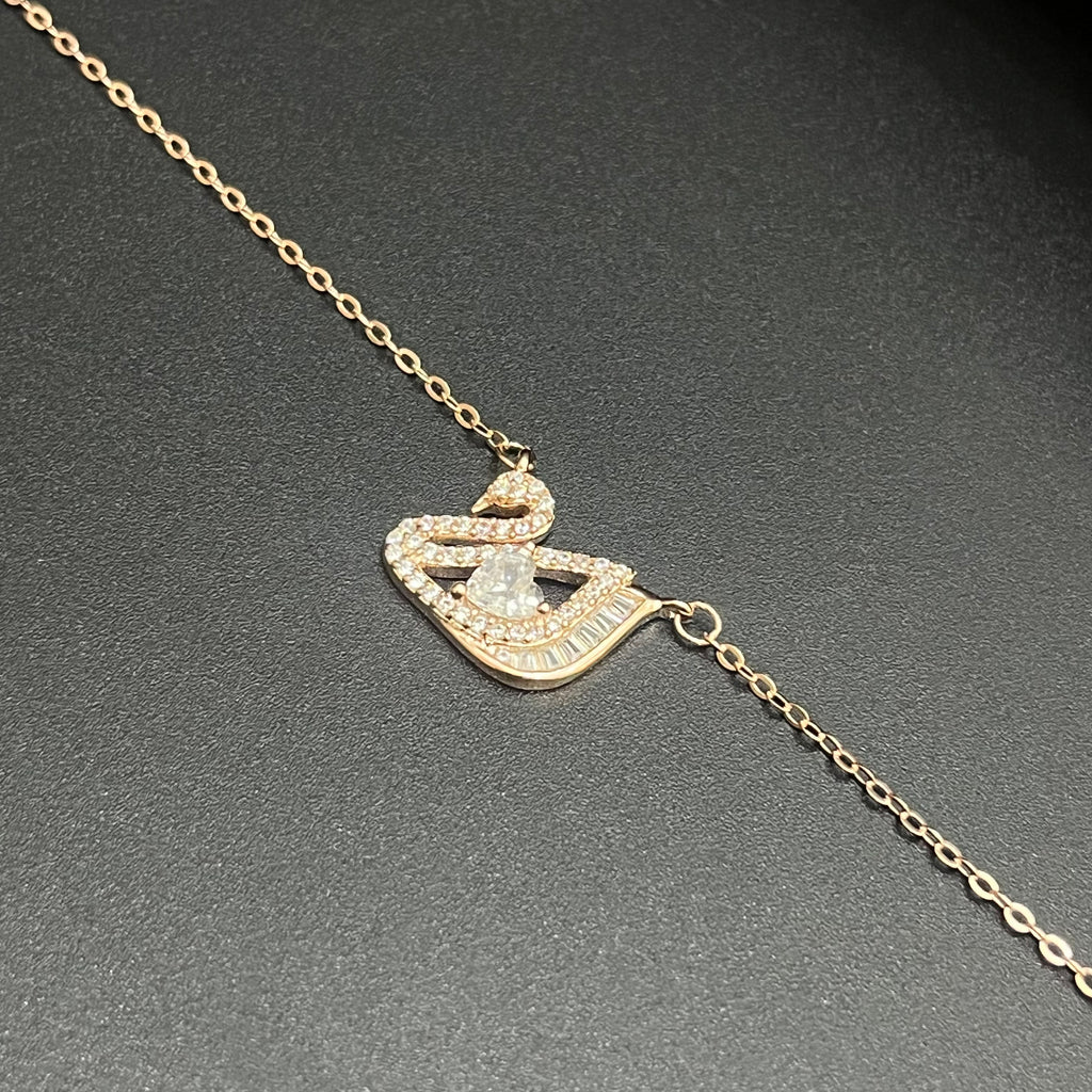 Silver Ladies Pendant Chain Royal Swallow Crystal Motif Rose Gold 925