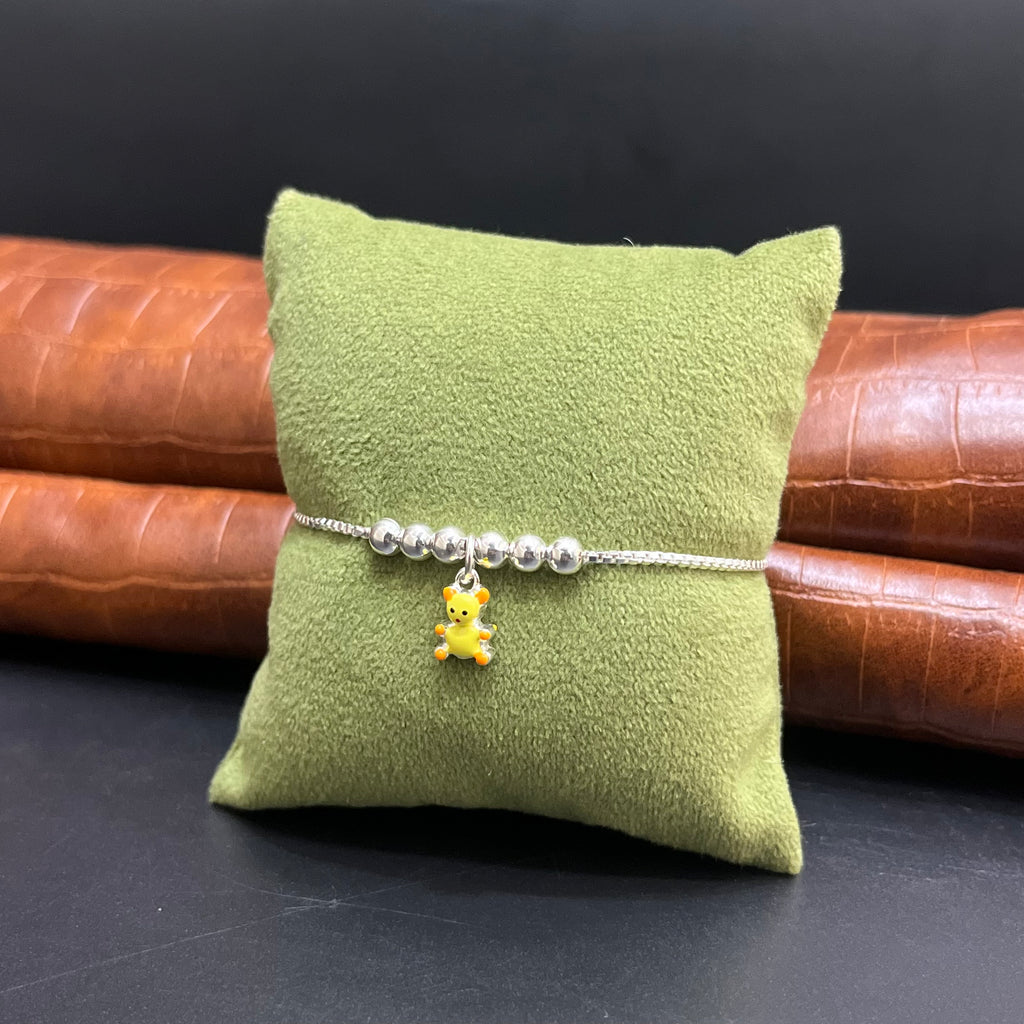 Silver Customised Kids Bracelet Cute Teddy Bear Charms With Beeds 925