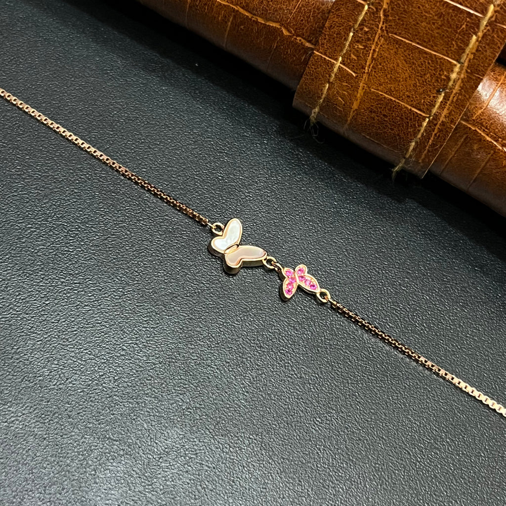 Silver Ladies Bracelet Pink Butterfly Luxe Rose Gold 925