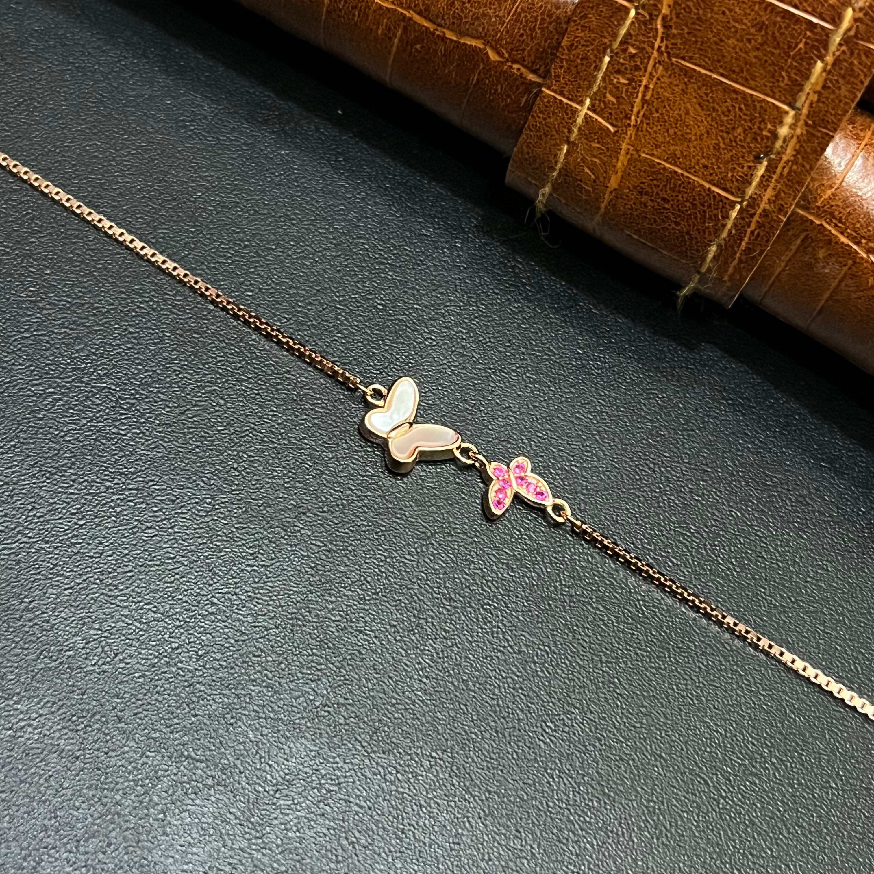 Silver Ladies Bracelet Pink Butterfly Luxe Rose Gold 925