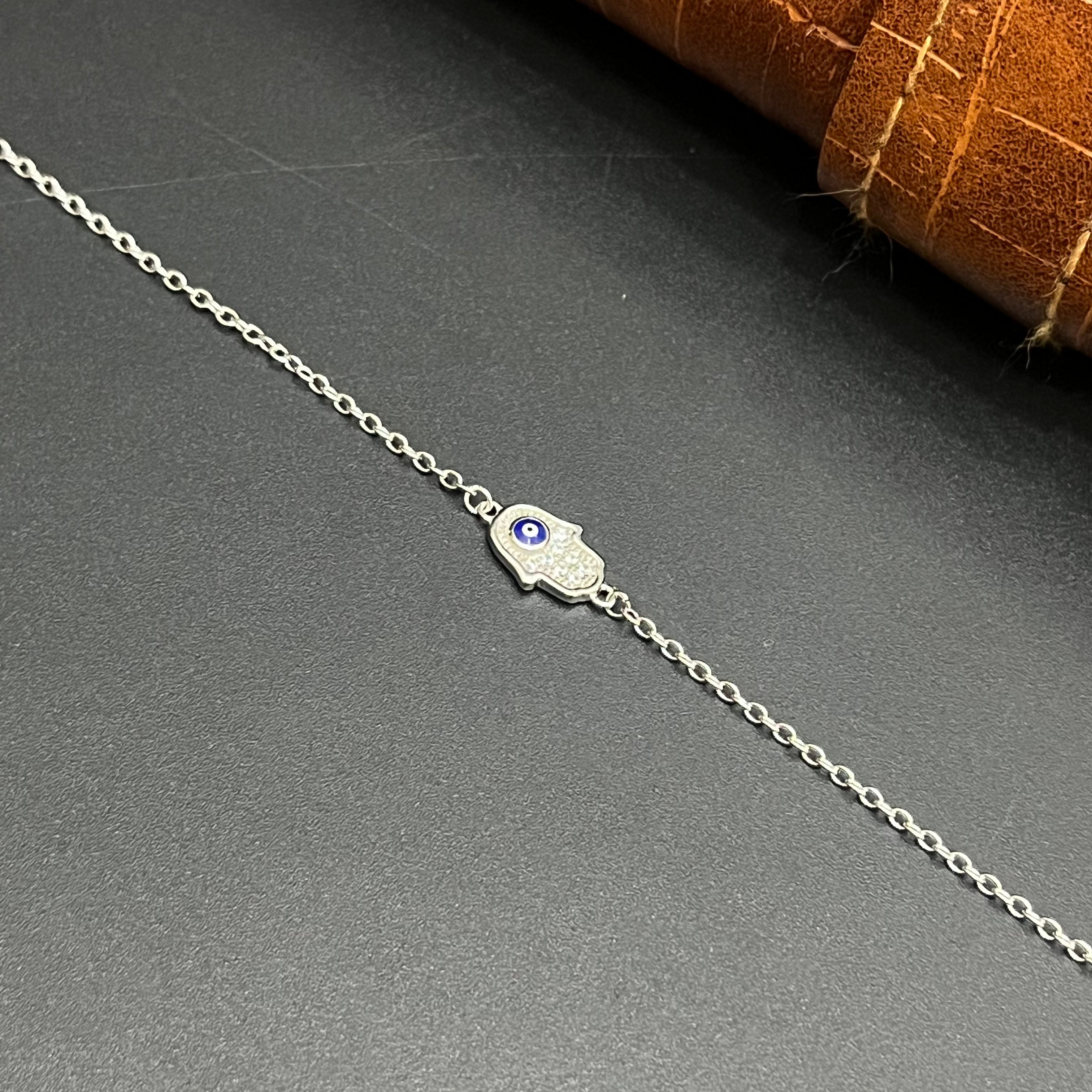 Silver Ladies Bracelet Blue Nazar Crystal 925