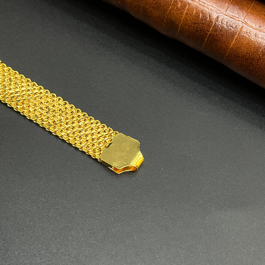 Silver Mens Bracelet Premium Interlocking diamond cut textured links Gold Finish 925