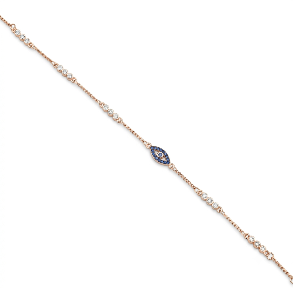 Silver Ladies Bracelet Blue Crystal Marquise Link Rose Gold 925
