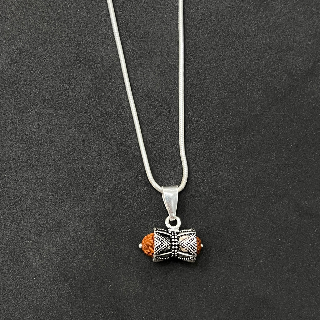 Silver Rudraksha Damru Pendant