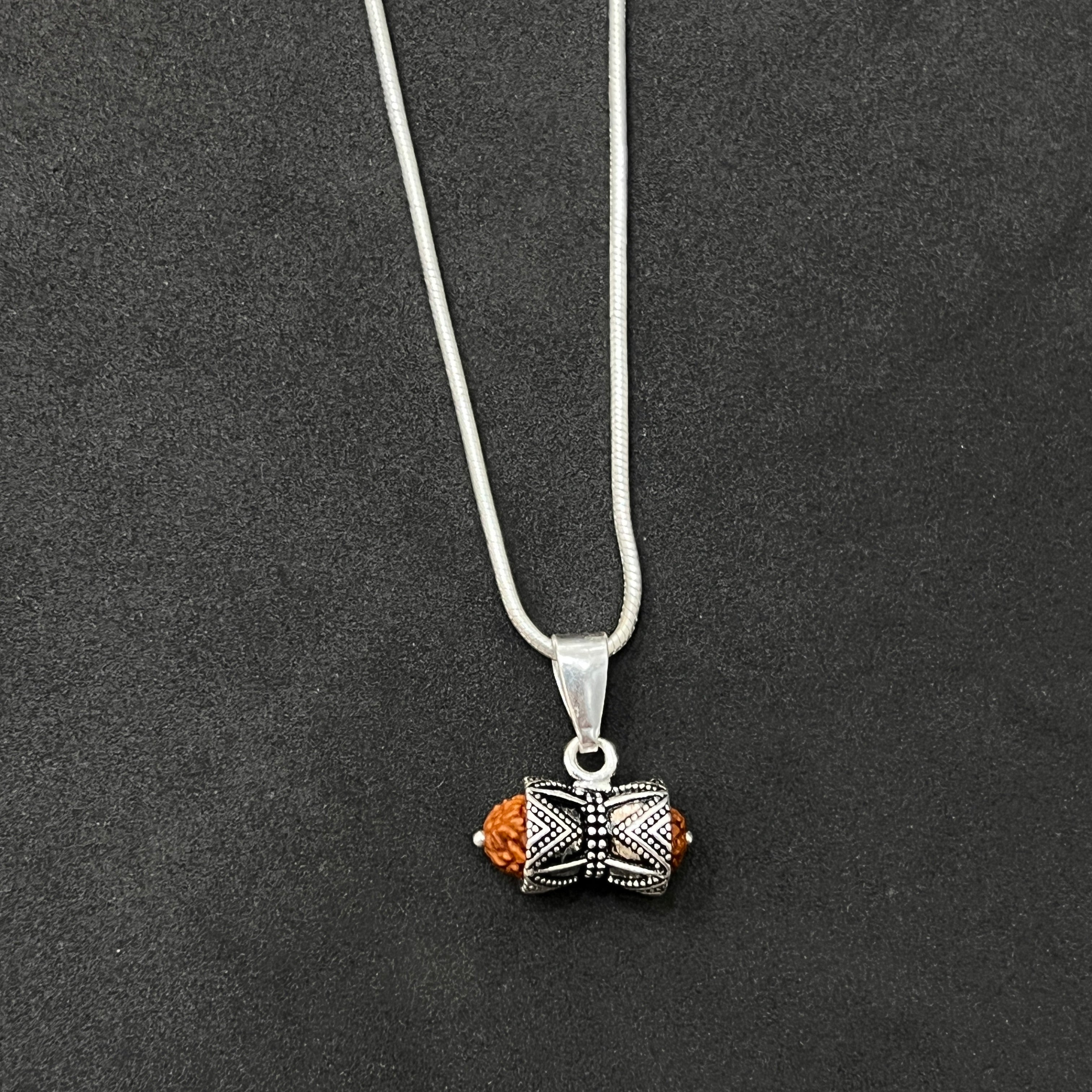 Silver Rudraksha Damru Pendant