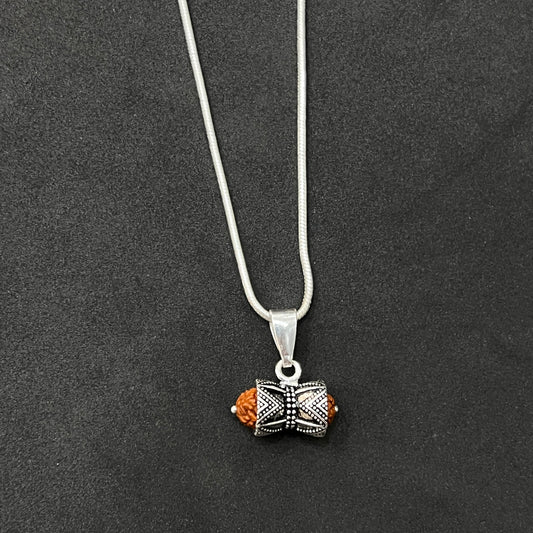 Silver Rudraksha Damru Pendant