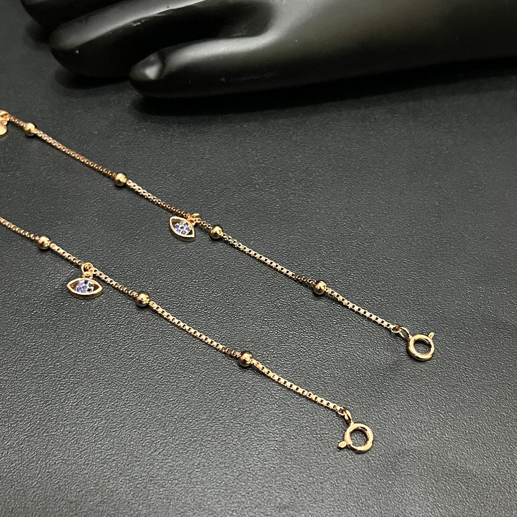 Silver Ladies Anklet Golden Heart & Floral Charm Rose Gold 925